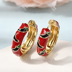唐辛子模様の真鍮製エナメルフープピアス  ラックめっき  長持ちメッキ  カドミウムフリー＆鉛フリー  18KGP本金メッキ  ミックスカラー  19.5~20x5mm&nbsp;EJEW-G471-02G