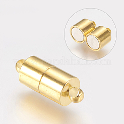 ループ付き真鍮製マグネットクラスプ  ニッケルフリー  コラム  ゴールドカラー  16x6mm  穴：1.5mm&nbsp;X-MC027-NFG