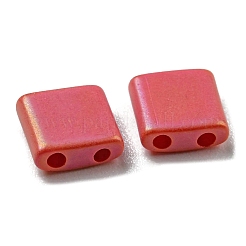Fgb2穴ガラスシードビーズ  不透明なつや消し色  正方形  鮭色  5x5x2mm  穴：0.8~0.9mm  約1250個/袋&nbsp;SEED-XCP0001-14