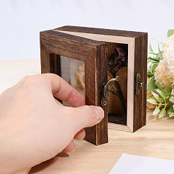内側に白いEVAフォームマットが付いた正方形の木製昆虫展示ケース  フラップカバー昆虫標本展示ケース、目に見えるアクリル窓付き  キャメル  10x10x4.6cm&nbsp;CON-WH0086-103A