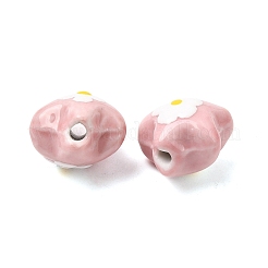 手作りの陶器ビーズ  花とスター  手描き  ファミーユは磁器バラ  ピンク  15.5~16x16~16.5x13~13.5mm  穴：2mm&nbsp;PR-C001-01L