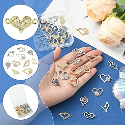 36 個 9 スタイル合金リンクコネクター  ハートリンク  ゴールデン＆シルバー  12~19x13.5~25x1~3mm  穴：1.2~2mm  4個/スタイル&nbsp;FIND-FS0003-16
