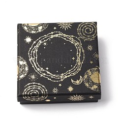 太陽と月、星がプリントされた厚紙のギフトボックス  ネックレス  ブレスレット  中に黒いスポンジを入れて  ブラック  正方形  9.1x9.1x2.95cm&nbsp;CBOX-F006-01D