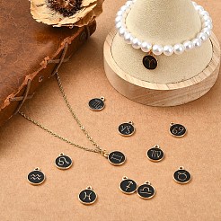合金エナメルチャーム  ライトゴールド  星座とフラットラウンド  12星座  15x12x1.5mm  穴：1.5mm  約12個/セット&nbsp;ENAM-YW0001-100A