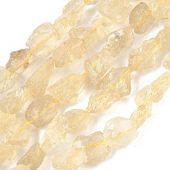 未加工の天然レモンクォーツ（加熱済み）ビーズ連売り  ナゲット  6~24x7~16x4~10mm  穴：1mm  約25~38個/連  15.35~15.94''（39~40.5センチメートル）&nbsp;G-M453-D05