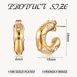 キュービックジルコニアC字型スタッドピアス  金メッキ 430 ステンレススチール ハーフフープピアス 女性用  透明  19x19x6mm&nbsp;JE944A