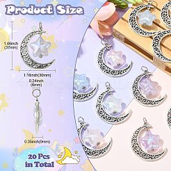 20 個 5 色のチベットスタイル合金 & アクリルパーツ  304ステンレススチール製丸カン付き  月と星のチャーム  ミックスカラー  37x30x9mm  穴：6mm  4個/カラー&nbsp;FIND-CJ0001-17