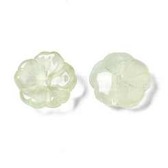 透明スプレー塗装模造翡翠ガラスビーズ  花  黄緑  15x15x6mm  穴：1.2mm&nbsp;GLAA-Q089-003-E002