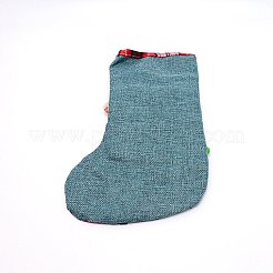 クリスマスの靴下をぶら下げクマの布  チェック柄  キャンディーギフトバッグ  クリスマスツリーの装飾用  士官候補生ブルー  309x192x24mm&nbsp;HJEW-SZC0004-20