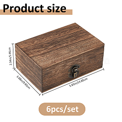 木製ジュエリー包装箱6個  金属製の留め具が付いた長方形  コーヒー  14.85x9.85x5.95cm&nbsp;CON-FH0001-59