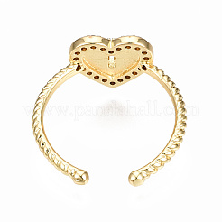 真鍮マイクロペーブクリアキュービックジルコニアカフリング  オープンリング  エナメル  ハートロック  ニッケルフリー  16KGP本金メッキ  ミックスカラー  usサイズ7 1/4(17.5mm)&nbsp;RJEW-N035-031-NF