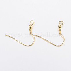 304ステンレススチールピアスフック  耳ワイヤー  水平ループ付き  ゴールドカラー  20x23x3mm  穴：2mm  ピン：0.8mm&nbsp;X-STAS-E149-02G