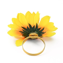 鉄ナプキンリング  シルク造花ひまわり  ゴールド  80mm&nbsp;DJEW-WH0001-10