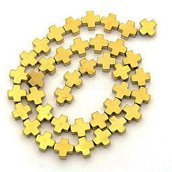 電気メッキ磁気なし合成ヘマタイトギアククロスビーズ連売り  黄金メッキ  10x10x4mm  穴：1mm  約39個/連  15.5インチ&nbsp;G-M007-87A