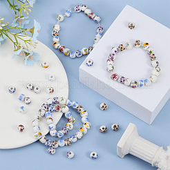 花柄プリントの磁器ビーズ 210種類 6個  花柄のロンデル型セラミックビーズ  ミックスカラー  8~8.5x7~7.5mm  穴：3~3.5mm  35個/スタイル&nbsp;PORC-GL0001-01