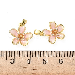 真鍮製マイクロパヴェキュービックジルコニアペンダント  エナメル  花  18KGP本金メッキ  ピンク  16x15x4.5mm  穴：2.5x4.5mm&nbsp;KK-I371-35G-02