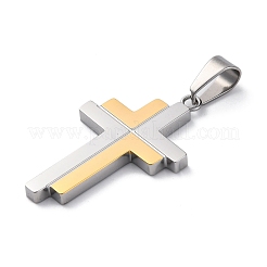 304ステンレスペンダント  クロス  ゴールデン·ステンレス鋼色  37.5x23x3mm  穴：4.5x9mm&nbsp;STAS-G346-35GP