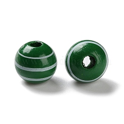 プリントウッドヨーロピアンビーズ  縞模様の丸い  濃い緑  15.5~16x14.5~15mm  穴：4mm&nbsp;WOOD-Z002-07G