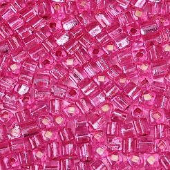 ガラスシードビーズ  銀並ぶ  正方形  濃いピンク  3~4x3x3mm  穴：1.2mm  約6300個/ポンド&nbsp;SEED-M011-01A-24
