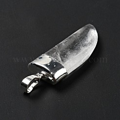 天然石クオーツクリスタルペンダント  シルバートーン真鍮パーツ  短剣の形  41~42x15~16x6.5~7.5mm  穴：5x7.5mm&nbsp;G-P474-04S-07