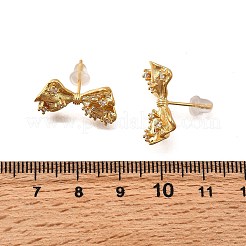 ちょう結び真鍮マイクロパヴェキュービックジルコニアスタッドピアス  長持ちメッキ  ニッケルフリー  18KGP本金メッキ  透明  12.5x20mm&nbsp;EJEW-B148-07C-G
