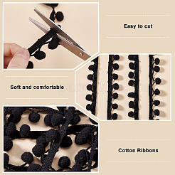 コットンリボン  丸い縁  ブラック  7/8 ~1インチ（22~24mm）&nbsp;DIY-WH0580-33B