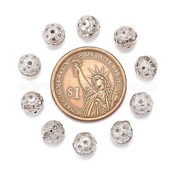 真鍮製のラインストーンビーズ  グレードA  銀色のメッキ  ラウンド  クリスタル  8mm  穴：1mm&nbsp;RB-A011-8mm-01S