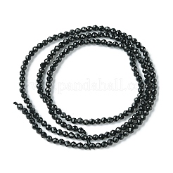 天然石ブラックトルマリンビーズ連売り  多面カット  ラウンド  2mm  穴：0.6 m  約185個/連  15.20~15.43インチ（38.6~39.2cm）&nbsp;X-G-F748-Y01-01