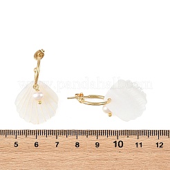 304ステンレススチールと天然淡水貝を使用したスタッドピアス  星／花／魚  ハーフフープピアス  ゴールドカラー  31~35x11~25.5mm&nbsp;EJEW-JE07496