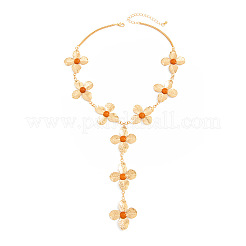 鉄樹脂製フラワーペンダントネックレス（女性用）  ダークオレンジ  ゴールドカラー  16.54インチ（42cm）&nbsp;WG2F8AB-01