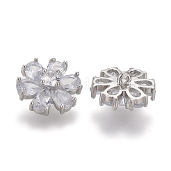 真鍮製マイクロパヴェクリアキュービックジルコニアシャンクボタン  花  プラチナ  13.5x8mm  穴：1.2mm&nbsp;KK-H738-25P