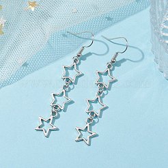女性用スター中空合金ダングルイヤリング  プラチナ  64.5x12mm&nbsp;EJEW-JE05628