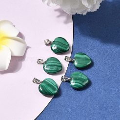 天然石ペンダント  合金パーツ  天然マラカイト  グレードA  ハート  グリーン  15x15x6mm  穴：3mm&nbsp;X-MALA-24X15