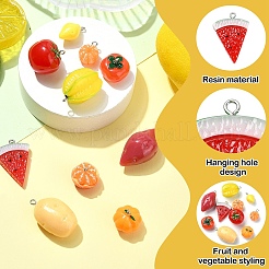秋をテーマにした樹脂ペンダント10個、10スタイル  模造食品  プラチナメッキ鉄ループ付き  果物と野菜  ミックスカラー  15~39.5x17~22x6~17mm  穴：1.8~2mm  1個/スタイル&nbsp;FIND-YW0005-42