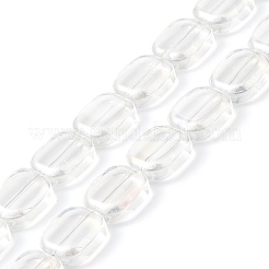透明電気めっきガラス ビーズ 連売り  虹メッキ  長方形  透明  12x10x4.5mm  穴：1mm  約55個/連  25.98''（66センチメートル）&nbsp;EGLA-P049-02A-AB02
