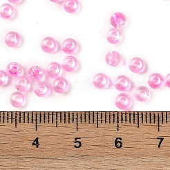 内側が透明な色のガラスシードビーズ  丸い穴  ラウンド  パールピンク  4x3mm  穴：1.4mm  約142個/10g&nbsp;X1-SEED-A032-04P