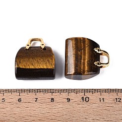 天然石タイガーアイペンダント  金色の真鍮ハンドル付きハンドバッグチャーム  27~28x24~26x11.5~12.5mm  穴：6.5~7x4~5mm&nbsp;G-Q602-01G-02
