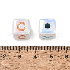 不透明なメッキアクリルビーズ  クラフトビーズ  虹色の  文字付きのキューブ  ミックスカラー  12x11x11mm  穴：3.5mm&nbsp;AC-CBA529B-02