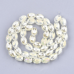 電気メッキガラスビーズ連売り  艶消し  多面カット  オーバル  淡黄色  12~13x9.5mm  穴：1.5mm  約50個/連  25.5インチ&nbsp;X-EGLA-T015-02B-07