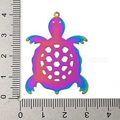 イオンプレーティング（IP）201ステンレススチールエッチングメタル装飾ペンダント  虹色  カメ  40x29x0.3mm  穴：1.2mm&nbsp;STAS-G328-02F-RC