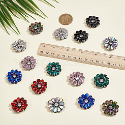 8個 8色ガラスラインストーン刺繍糸アイロン接着/縫い付けパッチ  布のアップリケ  不織布の裏地付き  花  ミックスカラー  27x6mm  1pc /カラー&nbsp;PATC-WR0001-21