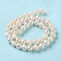 天然養殖淡水パールビーズ連売り  ポテト  グレードA +  パパイヤホイップ  8~9x7~8mm  穴：0.6mm  約52個/連  14.25~14.45''（36.2~36.7センチメートル）&nbsp;PEAR-E018-04