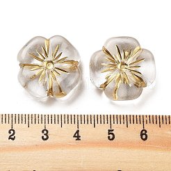 メタル入り透明アクリルビーズ  黄金メッキ  花  透明  20.5x20.5x7mm  穴：2mm  約227個/500g&nbsp;MACR-M045-03