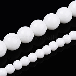 オペークソリッドカラーガラスビーズ連売り  ラウンド  ホワイト  8~8.5mm  穴：1.5mm  約51~53個/連  14.96インチ〜15.55インチ（38~39.7cm）&nbsp;GLAA-T032-P8mm-02