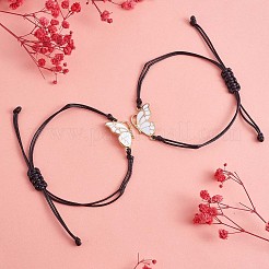 2 個ホワイト真鍮エナメルバタフライリンクブレスレットセット  恋人の親友のための調節可能なカップルのブレスレット  ゴールドカラー  4-3/4~10-1/4インチ（12cm）&nbsp;JB732B