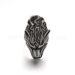 ウルフパーソナライズレトロメンズ304ステンレススチール指輪  アンティークシルバー  17~23mm&nbsp;RJEW-O014-01