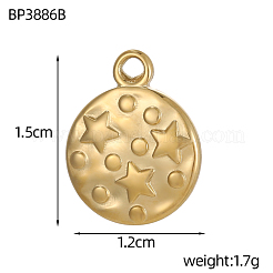 304ステンレスペンダント  スターチャーム付きフラットラウンド  イオンプレーティング（ip）  18KGP本金メッキ  15x12mm&nbsp;STAS-OY006-14G