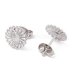 変色しない304ステンレススチール製ひまわりスタッドピアス（女性用）  ステンレス鋼色  9.5mm  ピン：0.6mm&nbsp;LS-EJEW-G338-05P