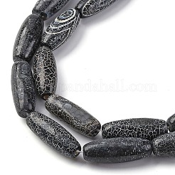 天然石風化瑪瑙ビーズ連売り  染め＆加熱  オーバル  ブラック  23.5~32.5x8~13mm  穴：2mm  約13個/連  14.57''~15.55''（37~39.5センチメートル）&nbsp;G-P570-C01-01