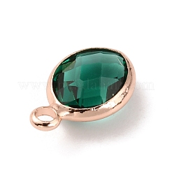 カット加工ガラスペンダント  ローズゴールドの真鍮パーツ  5月の誕生石チャーム  オーバル  グリーン  13x8x4mm  穴：1.8mm&nbsp;FIND-TAC0014-68E